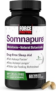 Force Factor Somnapure Drug-Free Sleep Aid for Adults for Occasional Sleeplessness with Melatonin & Valerian, Non-Habit-Forming Sleeping Pills, Fall Asleep Faster, Wake Up Refreshed, 60 Tablets