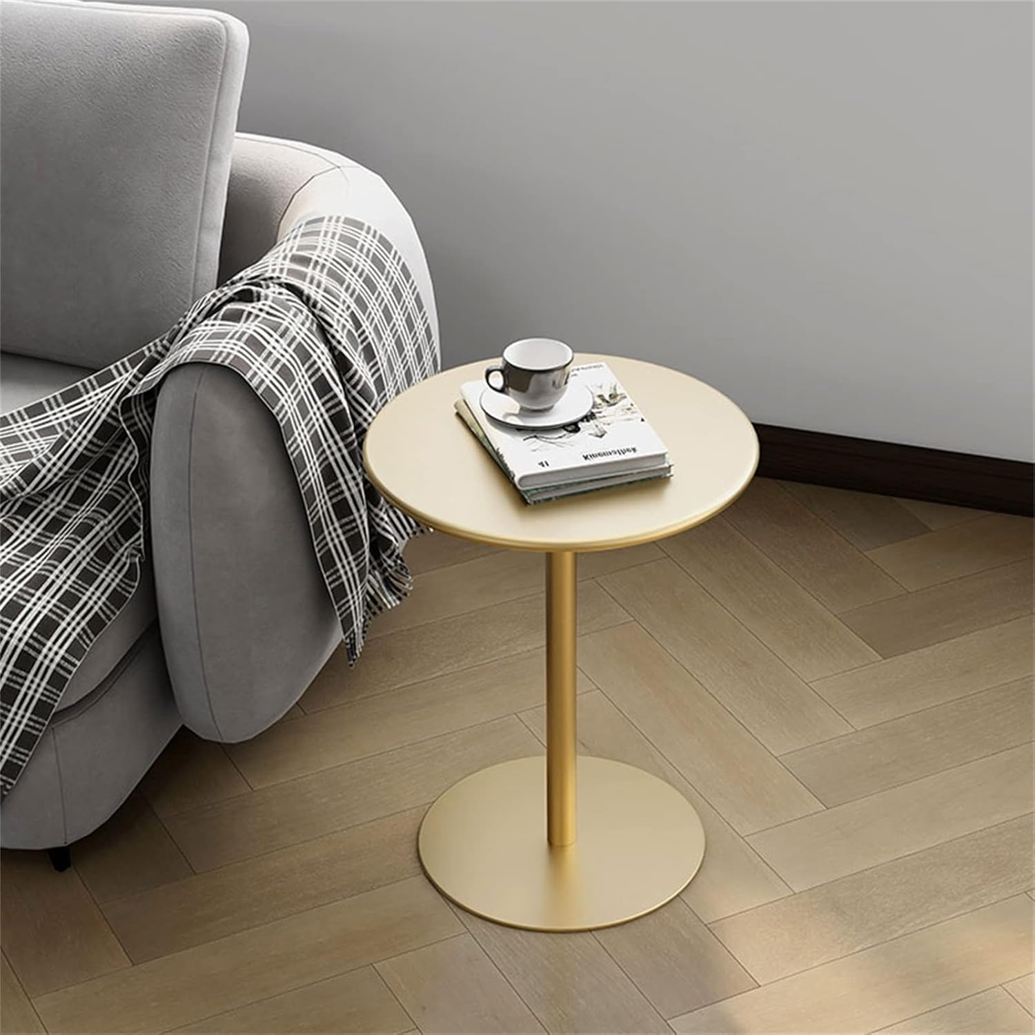 Round Bar Table, End Table Nordic Wrought Iron Simple Side Table Sofa Small Round Coffee Table for Cocktail Bar Pub Dining Bistro - Gold (Size : Dia 40.5 x H 50cm)