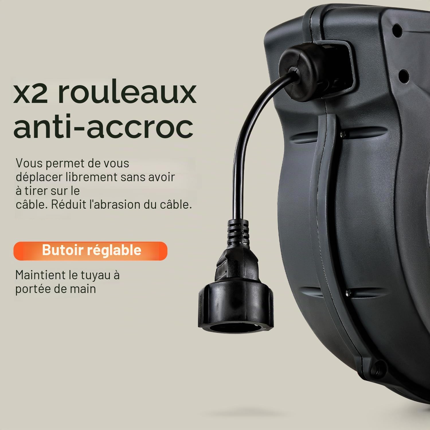 SuperHandy Enrouleur de câble automatique, 15 m, 3G1,5 mm² H05VV-F,2000 W | Câble ultra-flexible de qualité industrielle; boîtier robuste en polypropylène, conçu pour un usage commercial intensif