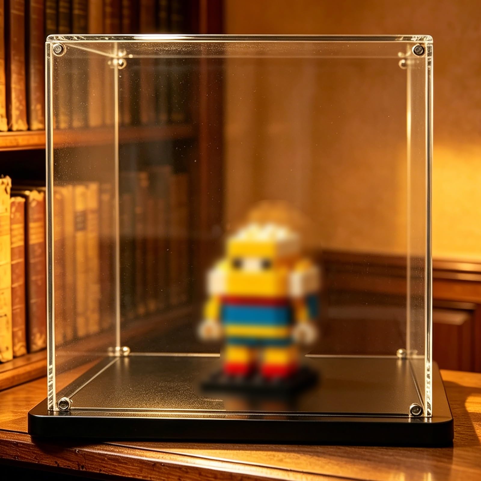 Standing Acrylic Display Case, Assemble Clear Collection Presentation Boxes for Figurines/ Ball/ Model Car, Stackable Display Box Showcase with Base(Black,12x12x12inch/30x30x30cm)
