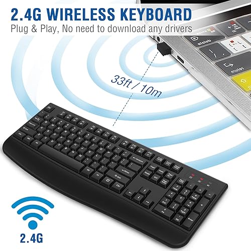 Miniatura 3 de EDJO Teclado inalámbrico, 2.4G ergonómico de tamaño completo, teclado inalámbrico de computadora con reposamuñecas para Windows, Mac OS de