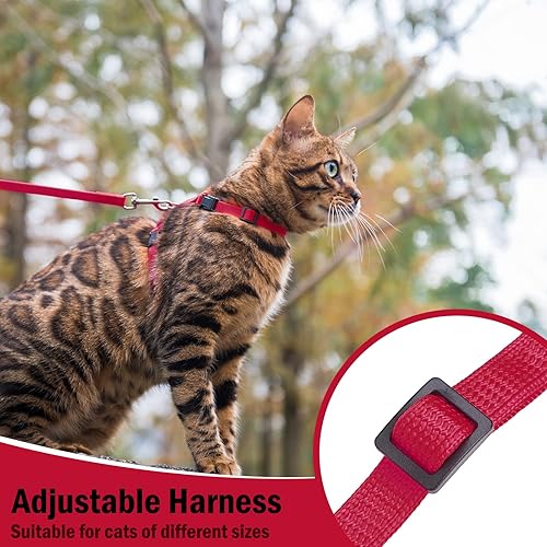 Miniatura 5 de PUPTECK - Arnés ajustable para gato cinta de collar de nailon con correa, Adjustable, Rojo