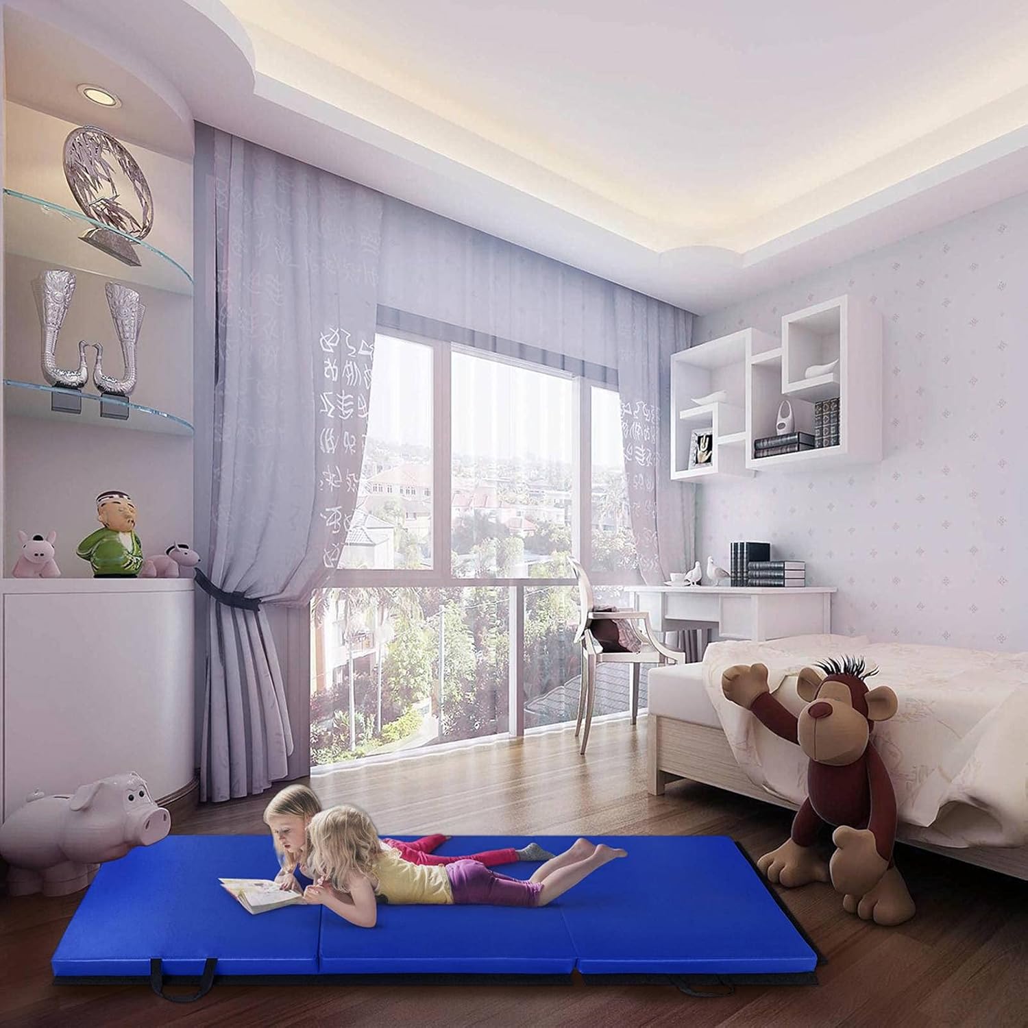 NC 6'x2'x2 Tri-fold Gymnastics Yoga Mat with Hand Buckle Blue : Everything Else