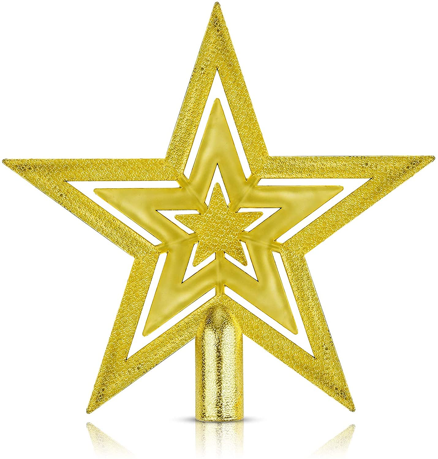 8 Inch Flat Star Tree Topper Gold Christmas Decoration Glittered Tree-top Star Gold Glitter Christmas Tree Decoration