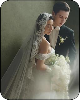 Bridal Veil Lace Flower Wedding Veil,1 Tier Cathedral Fingertip Length Veils with Metal Comb