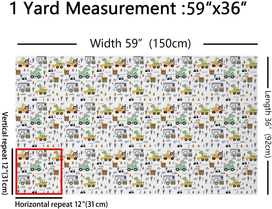 Feelyou Dinosaur Upholstery Fabric for Chairs 3 Yards Boys Girls Dinosaur Construction Fabric by The Yard for Kids Equipment Trucks Waterproof Outdoor Fabric Construction Vehicles Outdoor Fabric