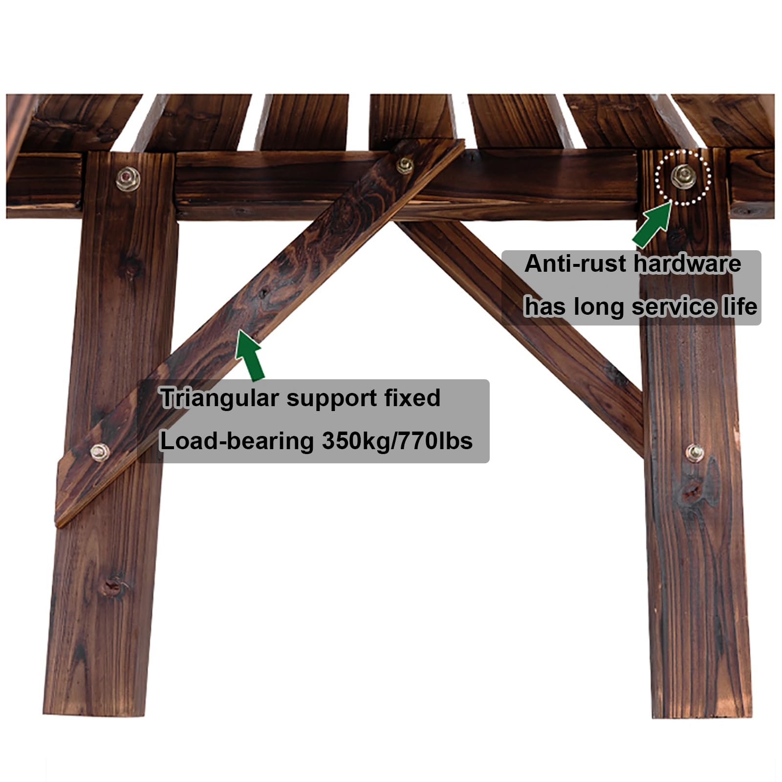 Panca da Portico Curva in Legno Senza Schienale per Esterni, In Stile Rustico, Per Patio, Giardino, Terrazza e Cortile