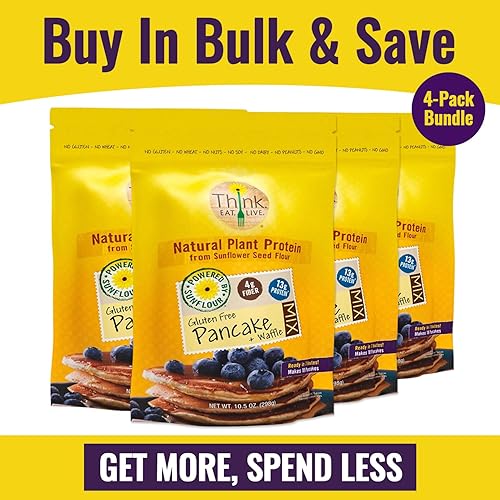 Miniatura 3 de Think Eat Live - Mezcla de panqueques y waffles hecha de harina de semillas de girasol, sin gluten, baja en carbohidratos, alta proteína y fibra,