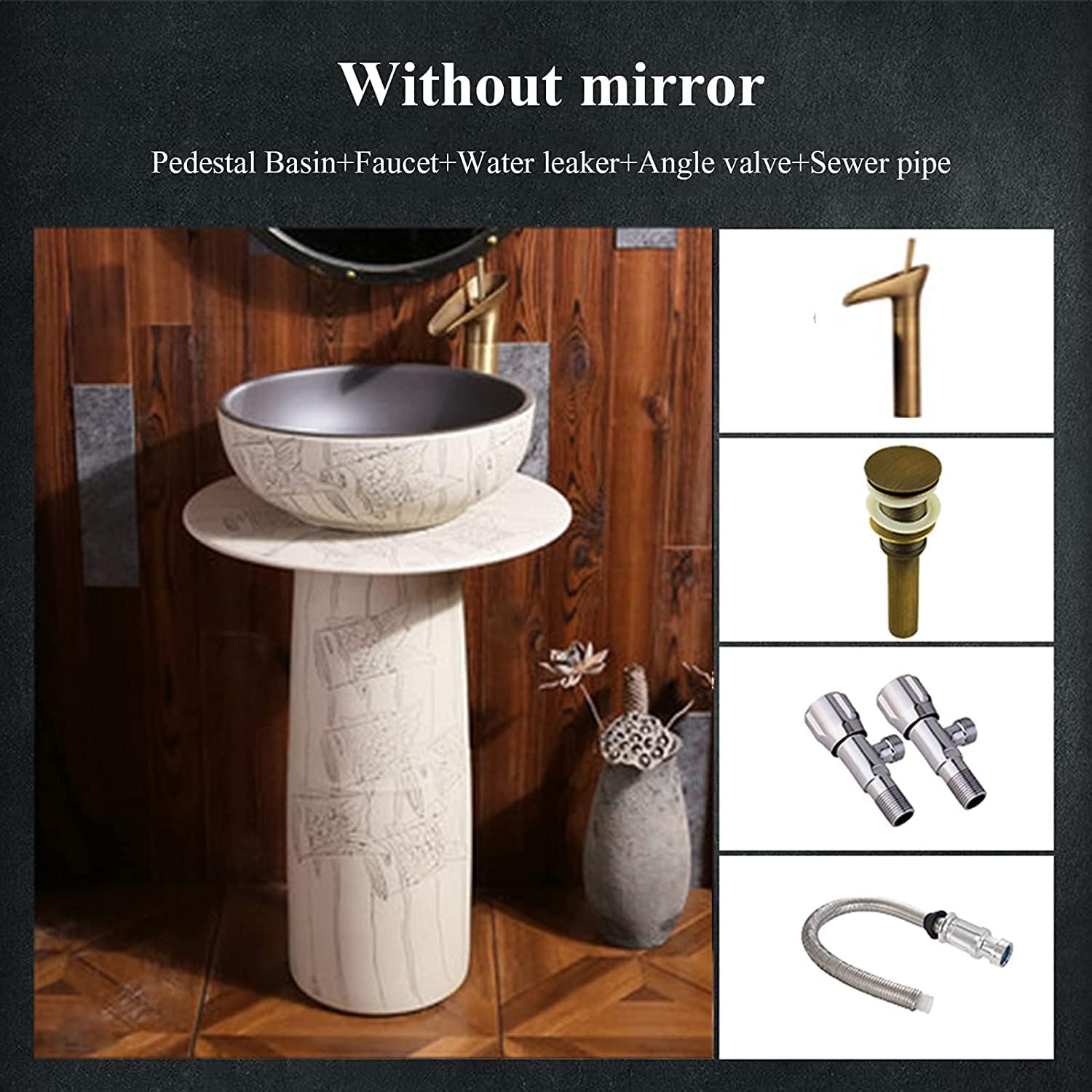 Full Pedestal Art Bathroom Basin Sink freestanding Pedestal Bathroom Sink Pedestal Hard and use (Color : K Size : Without Mirror (Q Without Mirror)) (F Without Mirror)