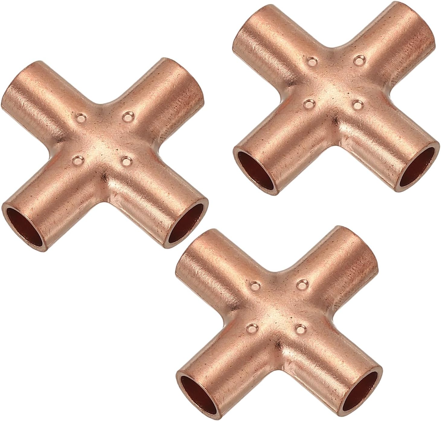 PATIKIL 5/8"(16mm) Copper Cross Pipe Fitting, 3 Pcs 4 Way Welding Copper End Feed Equal Pipe Connector for Plumbing Air Conditioning Refrigeration