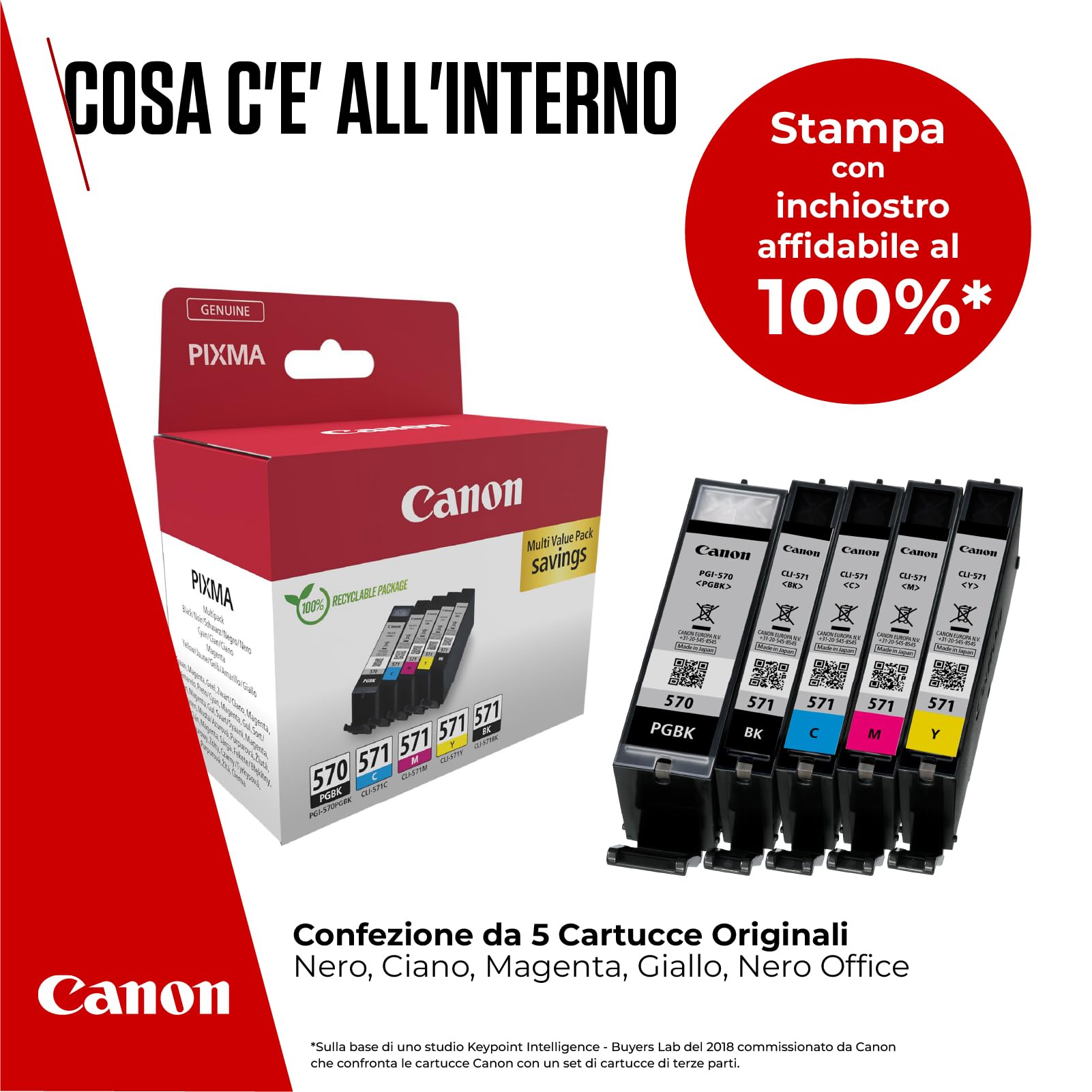 Canon Cartuccia 5 Cartucce per Stampante Originali PGI-570/BK CLI-571 BK C M Y PGBK (1 x Nero, 1 x Ciano, 1 x Magenta, 1 x Giallo, 1 x Nero a Pigmenti)