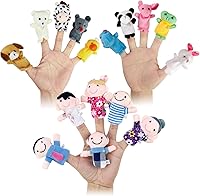 Vista 1 de Sealive 16 piezas de marionetas de dedo para niños pequeños, hora del cuento - Terciopelo suave, 10 animales y 6 miembros de la familia - Perfecto