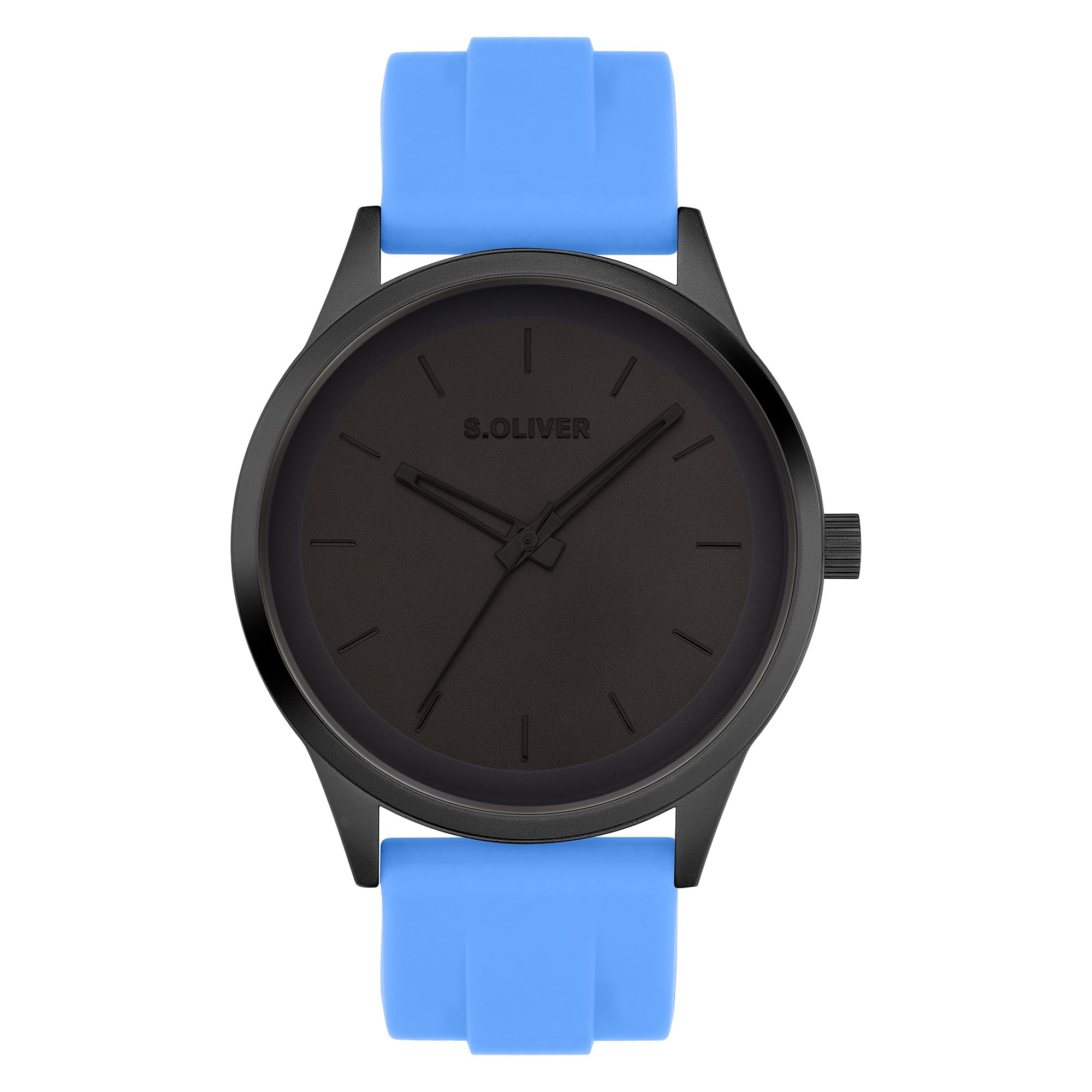 s.Oliver Men's Watch, Round, IP Black, 44 mm, Metal Watch with Quartz Movement on Silicone Strap with Pin Buckle, Analogue Watch, 3 ATM Waterproof, Scratch-Resistant