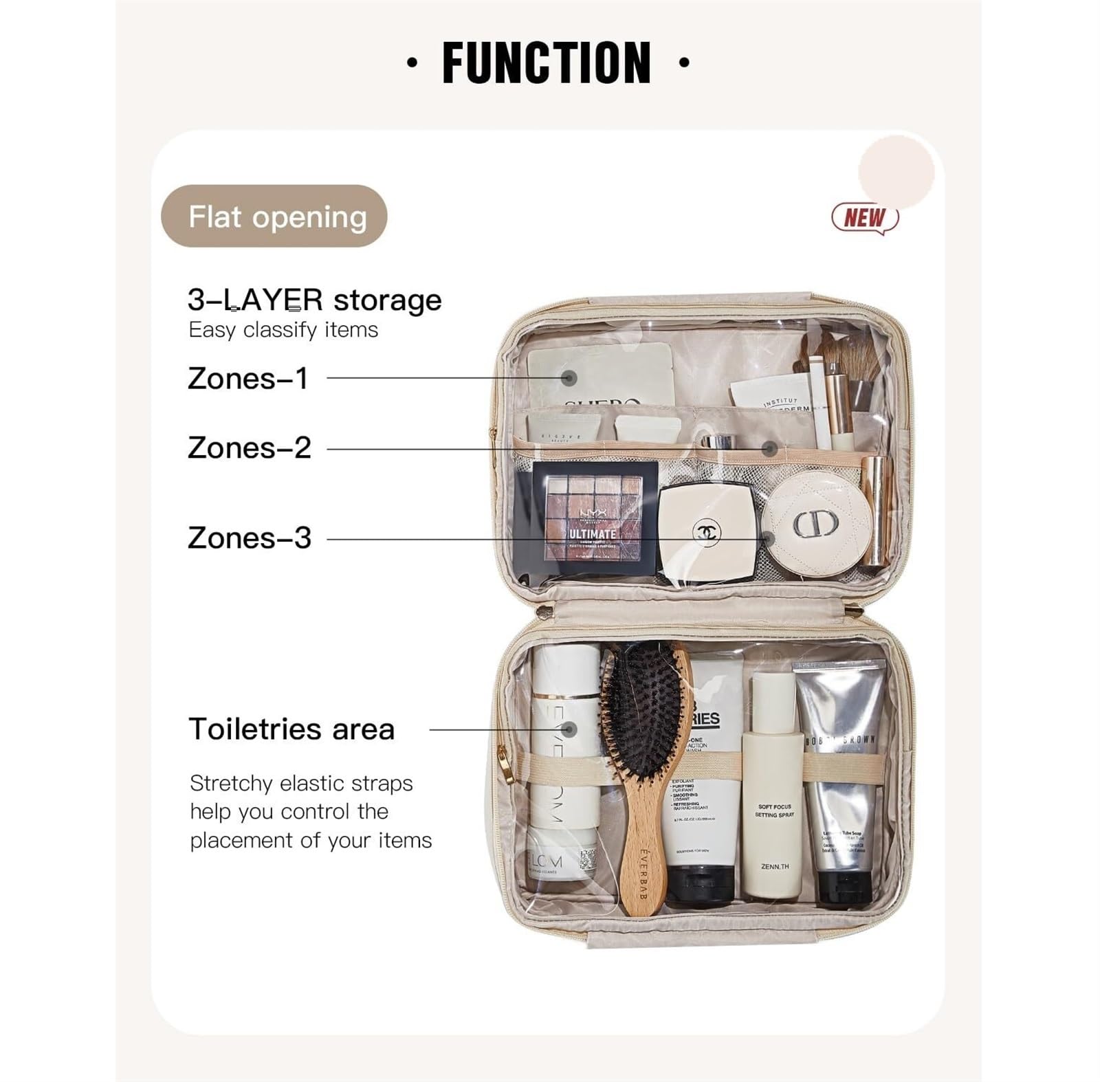 Porta Trucchi Pochette Trucchi Borsa Da Toilette Da Viaggio Borsa Da Toilette Da Donna Impermeabile Da Appendere Borsa Portatile For Cosmetici E Trucco Trousse Trucchi Donna(Beige)