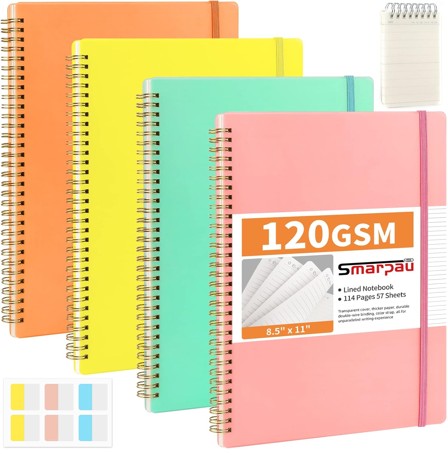 Smarpau 4 Pack Spiral Notebook Journal, 8.5" x 11" Large