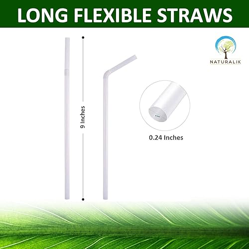 Miniatura 2 de Naturalik Paquete de 250 popotes biodegradables a base de plantas, pajitas de 9 pulgadas de largo, 100% compostables, popotes flexibles, ecológicos,