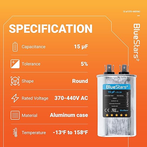 Vista 36 de BlueStars 2 paquetes 35+5 uF 35/5 MFD 370/440VAC condensador redondo de doble funcionamiento, para arranque del motor del ventilador de unidad de CA