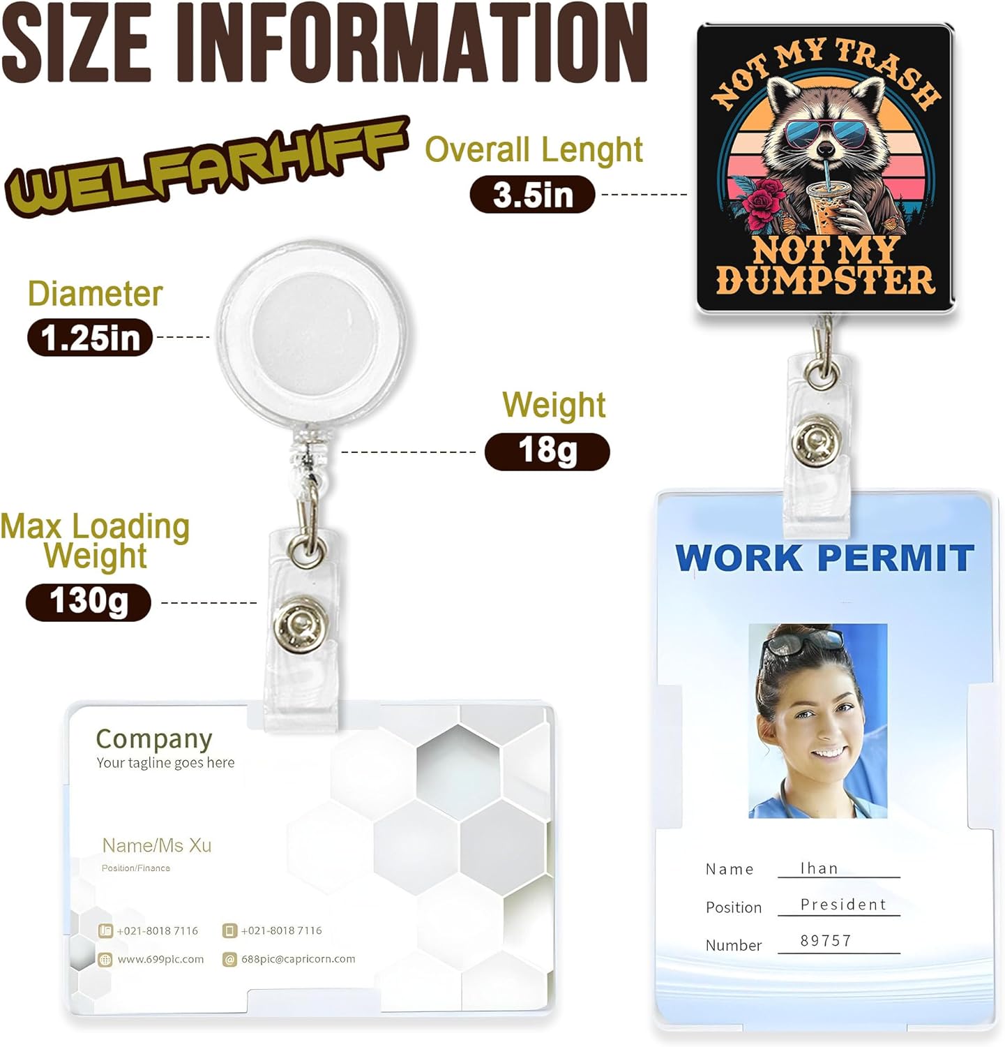 Not My Trash Not My Dumpster Badge Holder Retractable 1.6 Inches Funny Raccoon Cute Mental Health Humor Snarky Alligator Clip/Belt Clip, Acrylic Material, Badge Reel, Lanyard ID Cards Holder, Gifts - Image 4