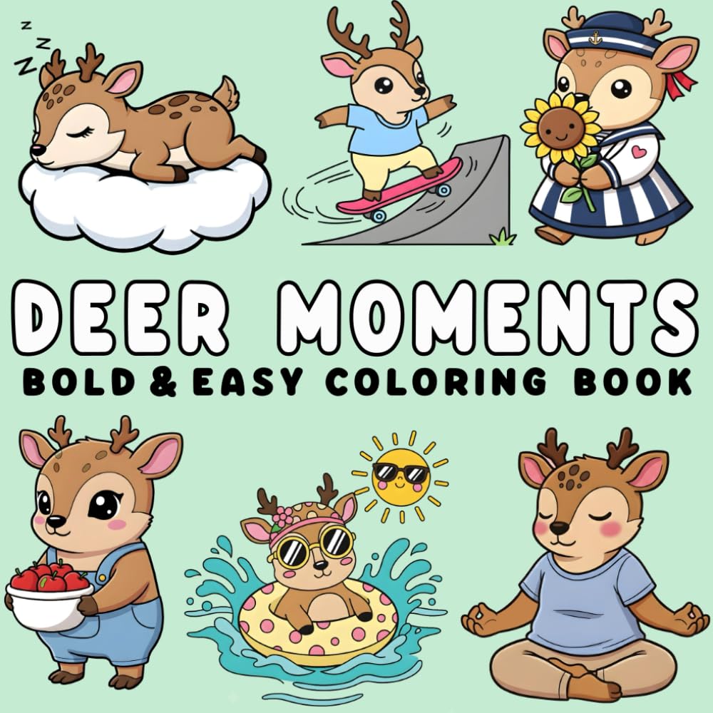 Deer Moments: Bold, and Easy Deer Coloring Book for Stress Relief – Big, Simple Designs for Teens and Adults