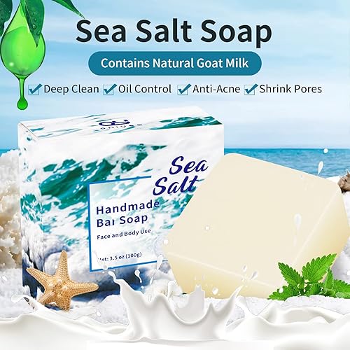 Miniatura 2 de Paquete de 2 jabones de sal marina de 3.5 onzas cada uno, exfoliante para el acné, limpia profundamente la piel problemática, leche natural de