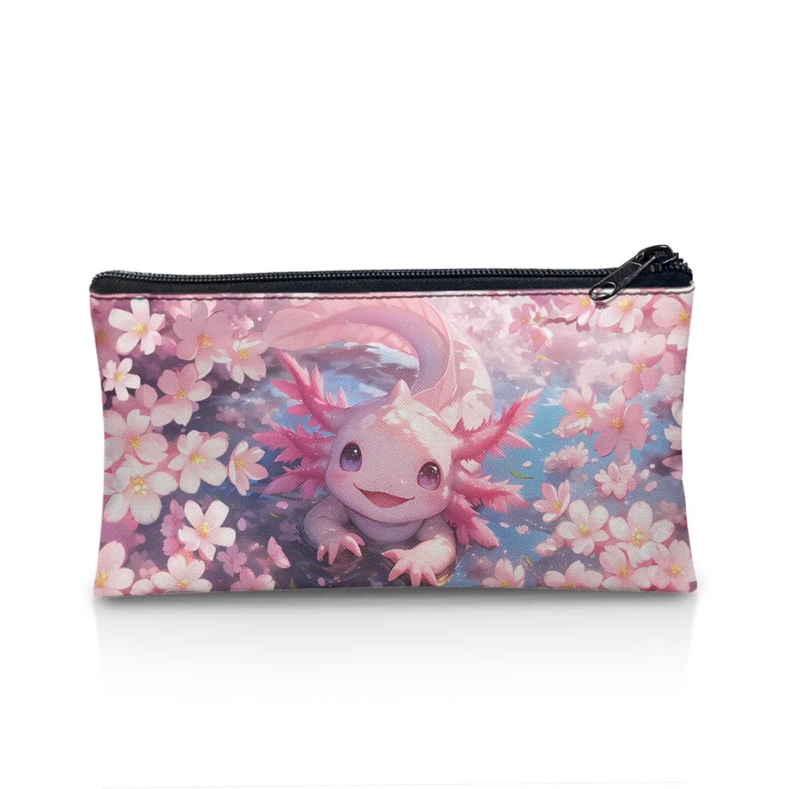 UOIMAG Axolotl Pencil Case for Girls Secondary School Supplies Pencil Pouch Slim Aesthetic Floral Bag