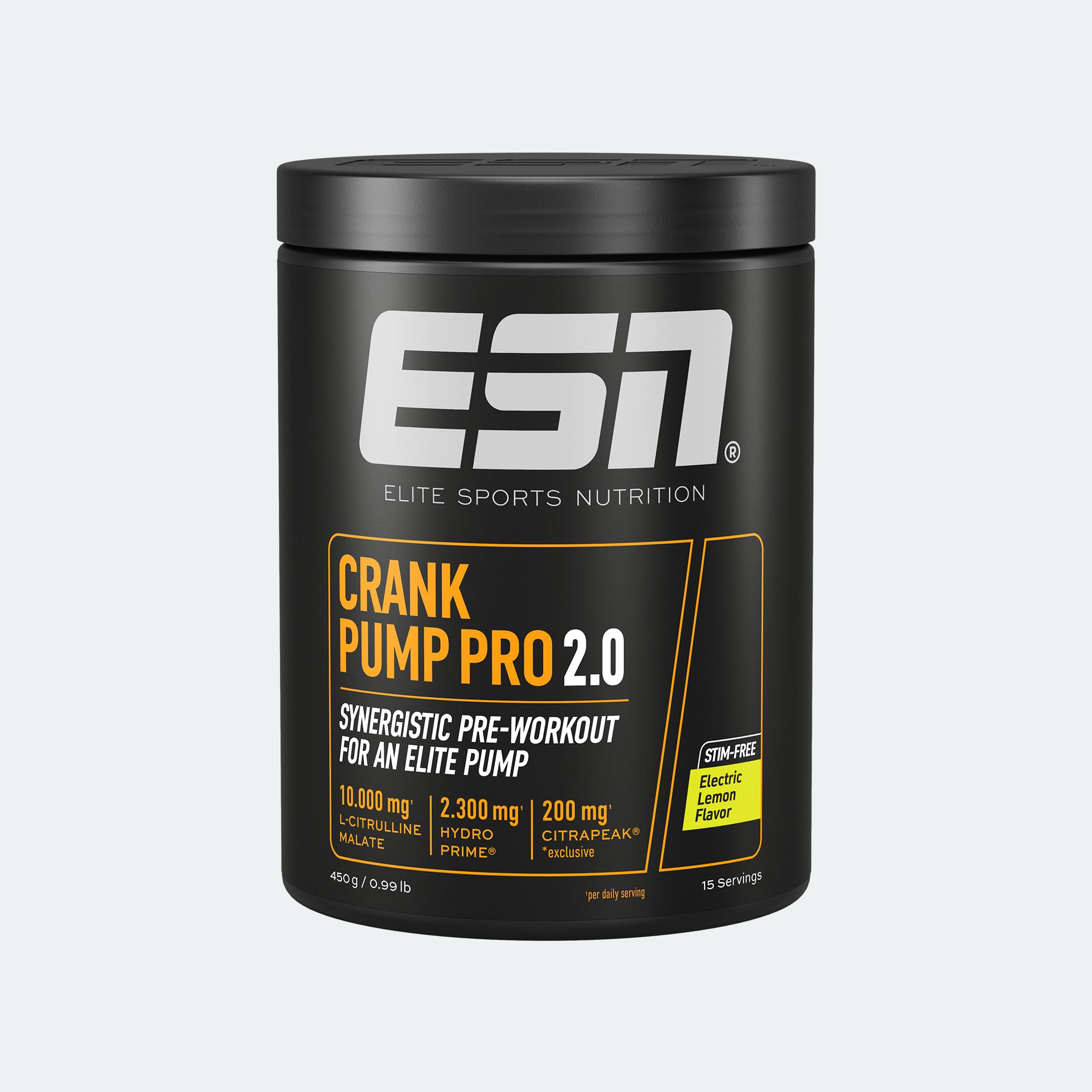 ESN Crank Pump Pro 2.0, Electric Lemon, 450 g, Pre Workout Booster - made in Germany