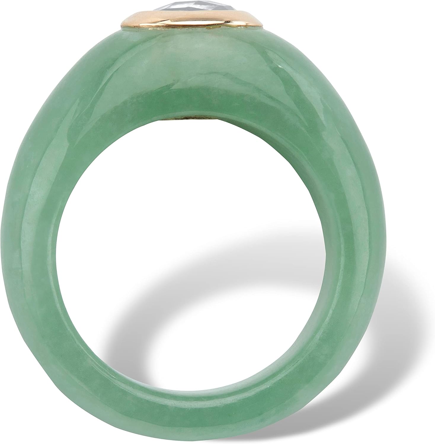 PalmBeach 10K Yellow Gold Genuine Green Jade and Round Genuine White Topaz Bezel Set Ring Sizes 6-10
