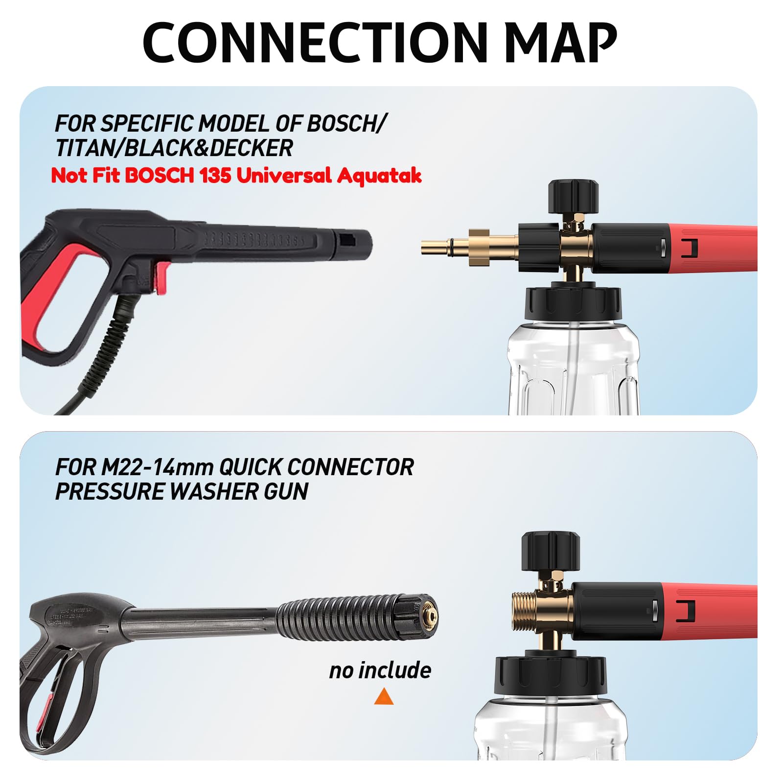 Botella de cañón de espuma de nieve para Bosch 110/120/125 Aquatak, pistola AR Blue Clean 1 L, accesorios para lavadora