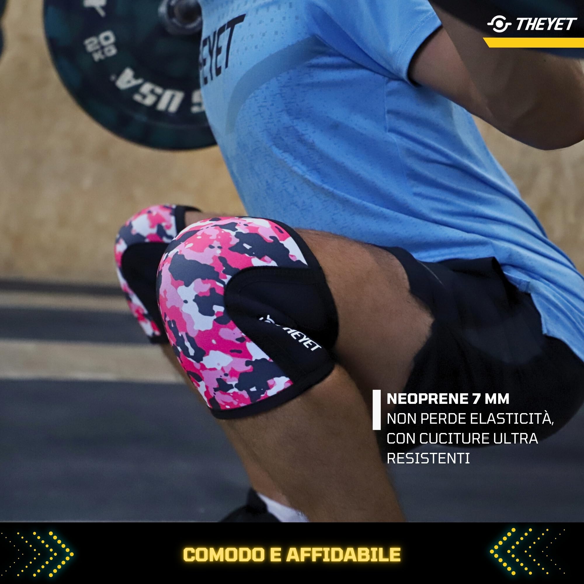 Theyet Ginocchiere CrossFit a Compressione in Neoprene 7mm Donna e Uomo | Supporto Regolabile Palestra | Powerlifting Fitness Sollevamento Halterofilia | Protezioni Sportive per Ginocchia (Rosa, M)