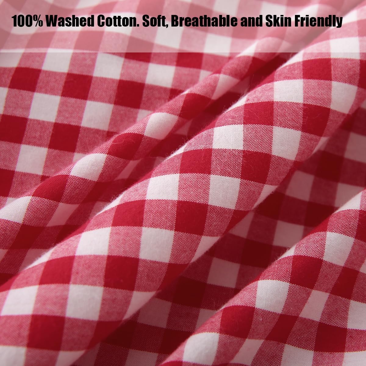 Silnuo Gingham Ruffle Throw Pillow Covers Set of 2, Washed Cotton Red/White Plaid Checkered Decorative Pillowcases Vintage Pillow Shams-24" x 24"