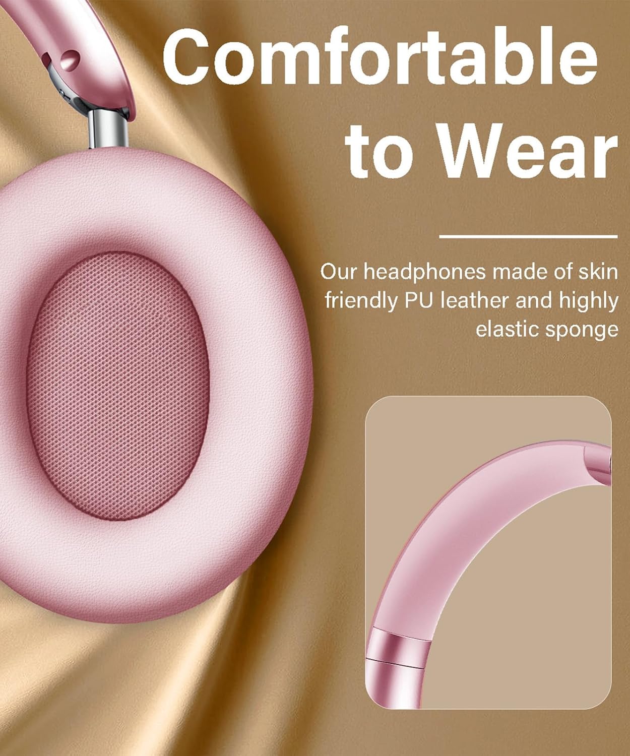 Wentronic Y05 Bluetooth Headphones Wireless Over Ear with Microphone 48 Hours Playtime, High Sound Quality Foldable Soft Earpads Earphones for Travel - Pink - Image 2