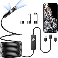 PAPIBLU 1920P HD Dual Lens Endoscope Borescope, 16.4FT Semi-Rigid Snake Camera with 8 LEDs, IP67 Waterproof for iPhone Android