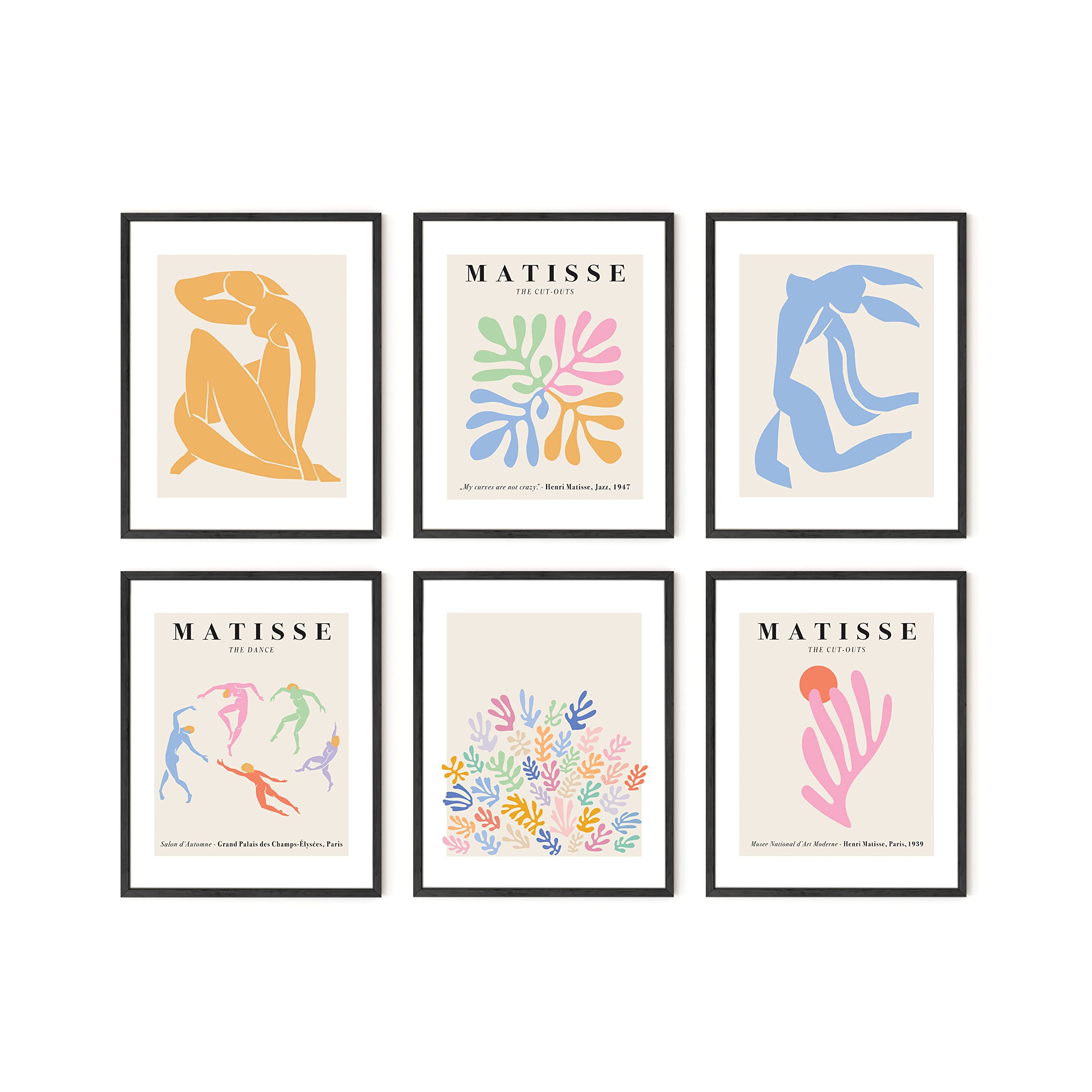 HAUS AND HUESMatisse Poster Set, Minimalist Poster Set, Poster Sets for Room Aesthetic, Framed Wall Art Set, Framed Modern Art, Matisse Poster, Danish Pastel Posters (Black Framed, 11x14)