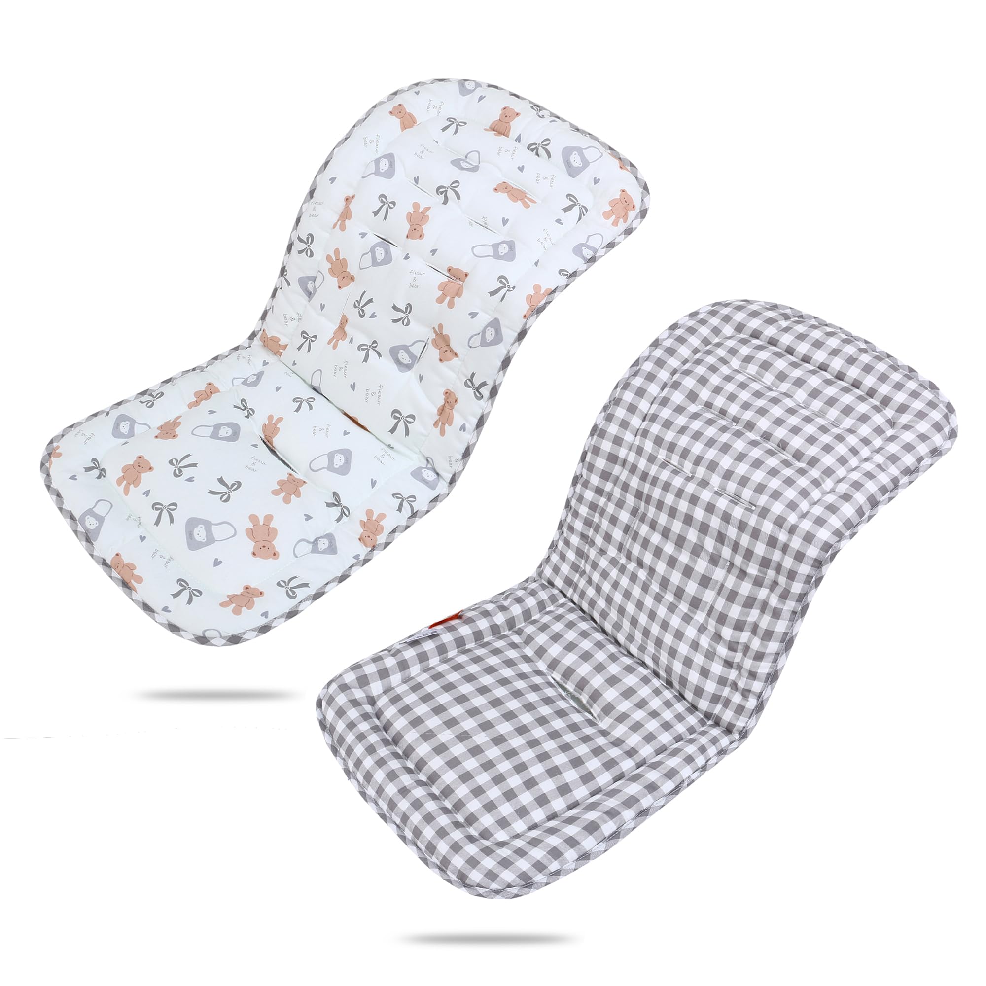 LAT Colchoneta Silla Paseo, Almohadilla Reversible para Cochecitos, Suave y Transpirable Algodón Funda Carrito Bebe Universal, Cojín Doble Cara para Silla de Auto y Carrito (Oso)