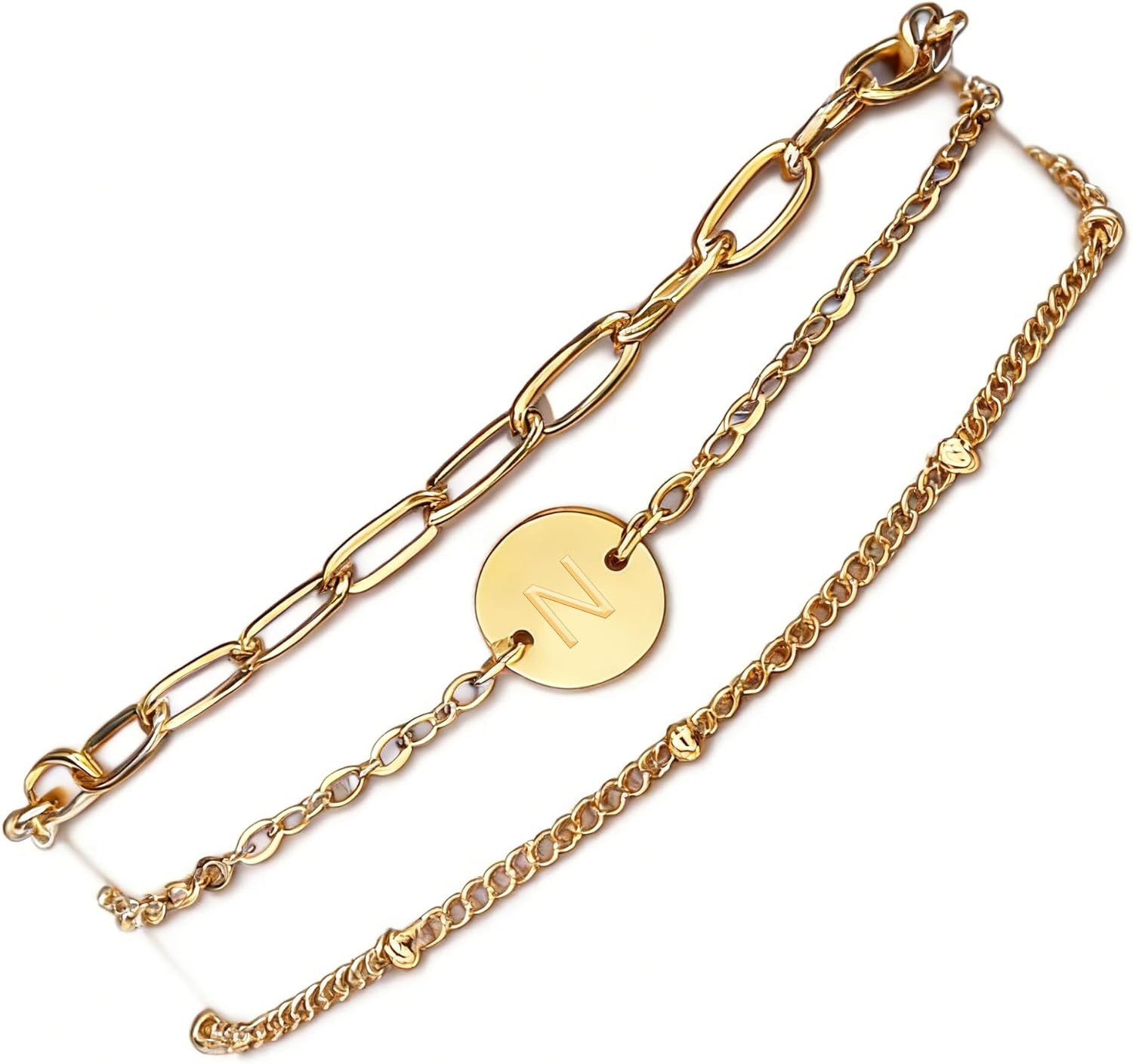 Valentines Day Gifts - Gold Initial Bracelets for Women - 18K Gold Plated over Stainless Steel Letter Charm Bracelet with Layered A to Z Design - Birthday Christmas Jewelry Gifts