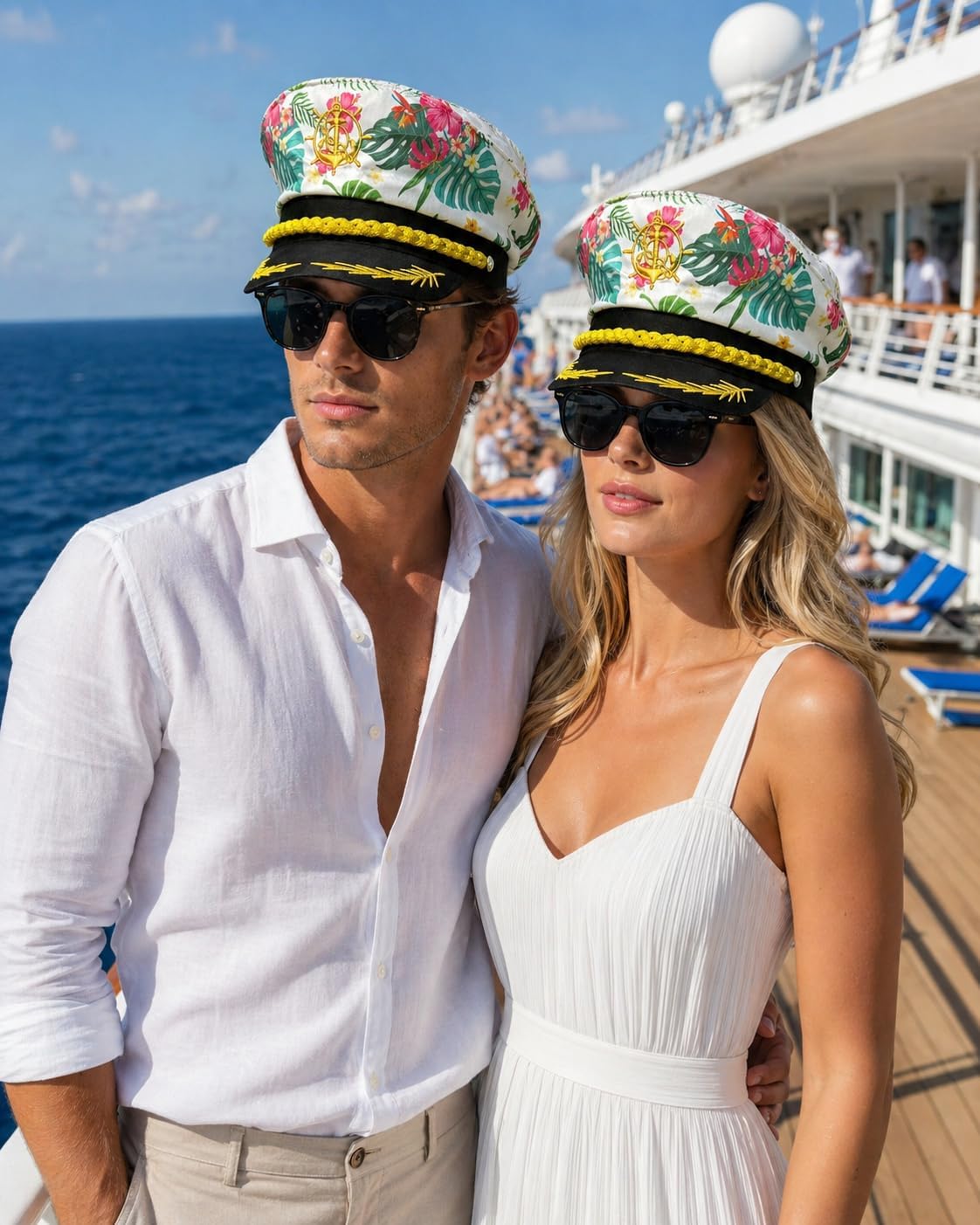 Captain Hat Sailor Hat Navy Yacht Boat Tropical Hawaiian Flower Cap Party Favors Costume Accessories Women Men