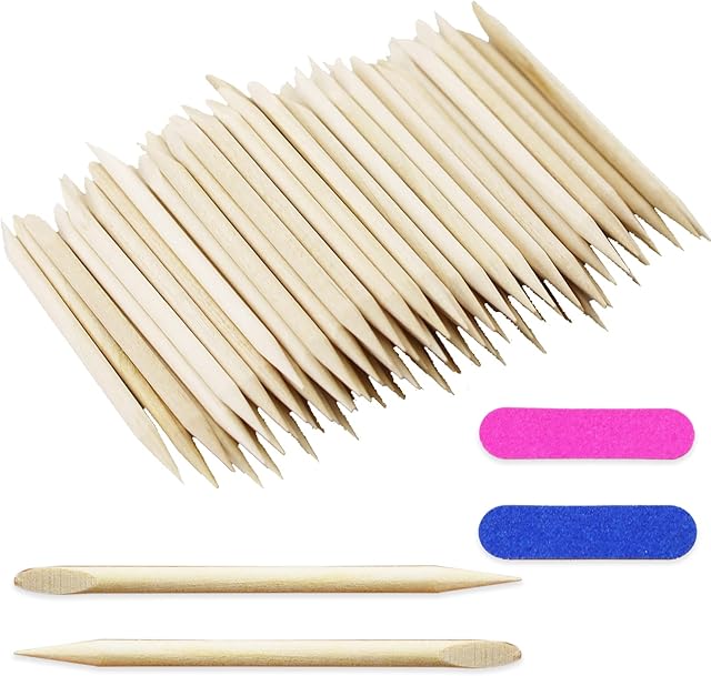 100 Pcs Orange Wooden Sticks Multifunctional Double-End Cuticle Pusher Tools for Nail Manicure Pedicure