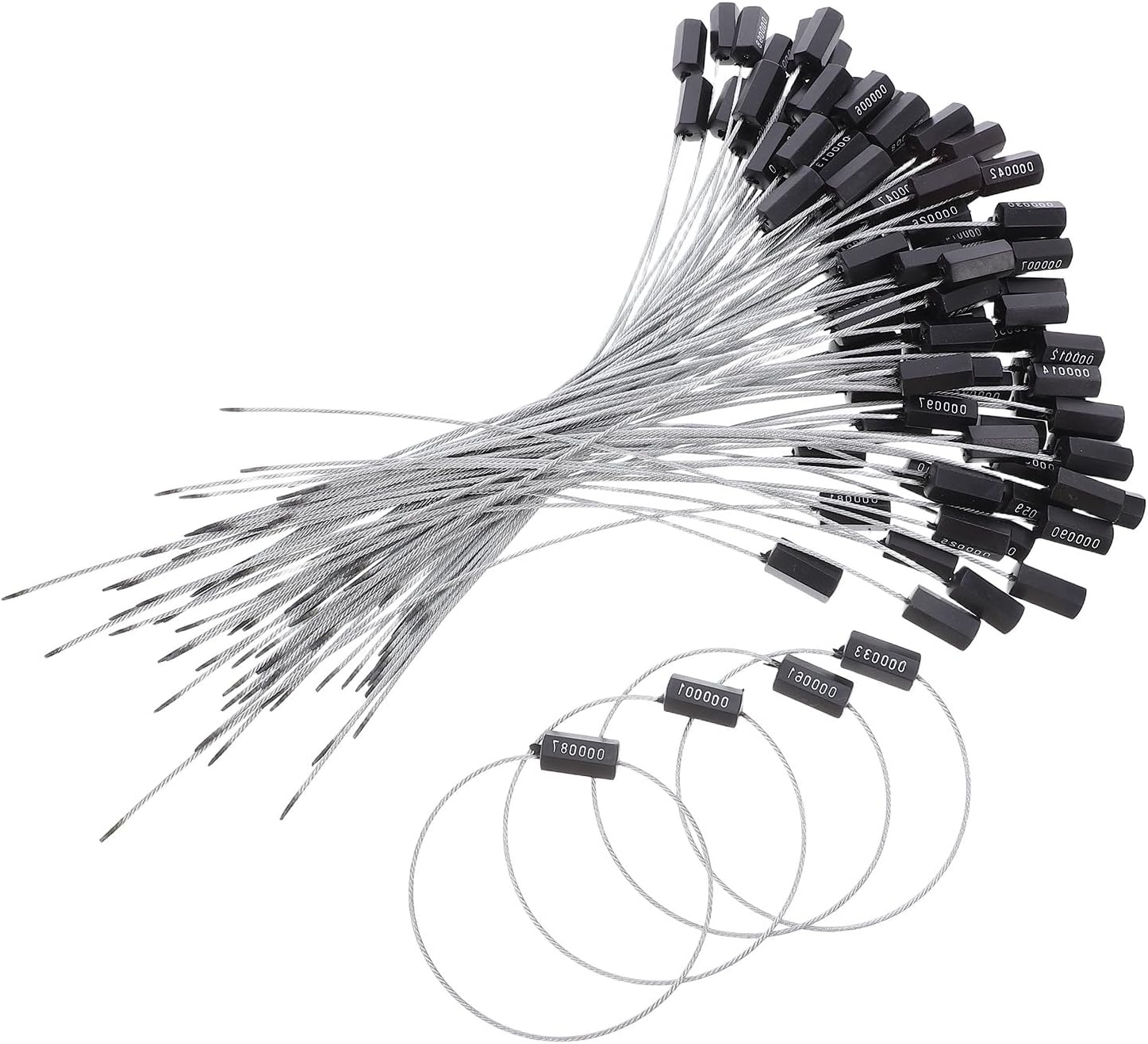 100pcs Black Steel Wire Shipping Seals Self-Locking Security Cable Ties Numbered Anti-Tamper Tags for Truck Trailers Freight Transport