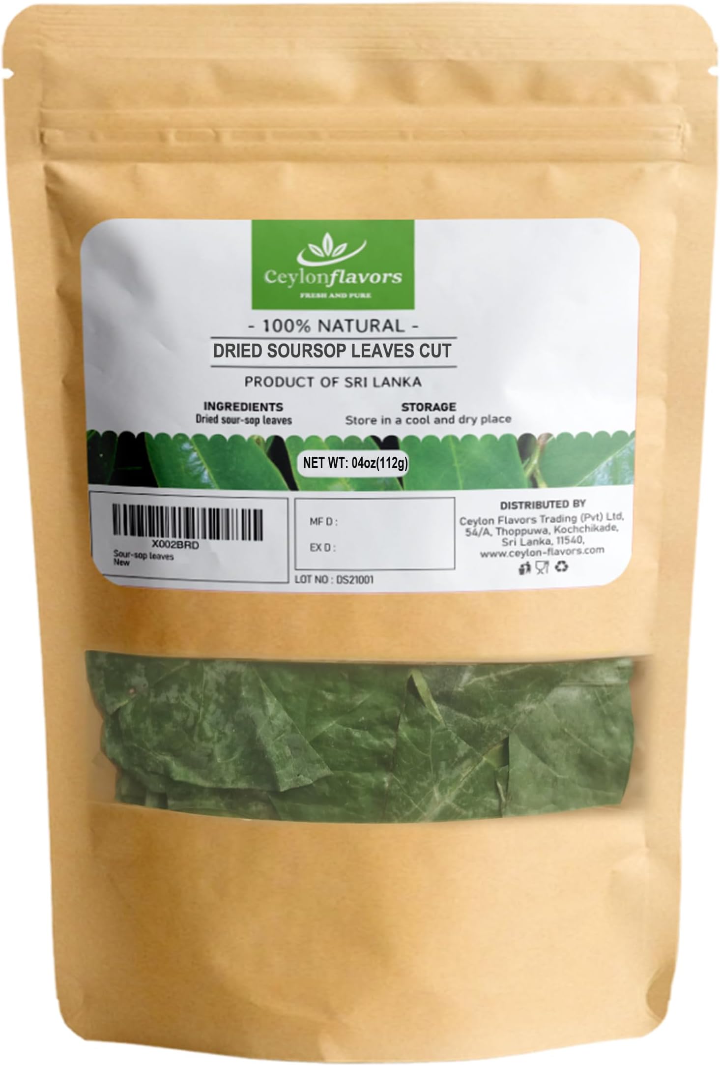 CEYLONFLAVORS FRESH AND PURE Naturally grown dried soursop leaves cut 4 Ounce (112g) Perfect addition to your kitchen or pantry