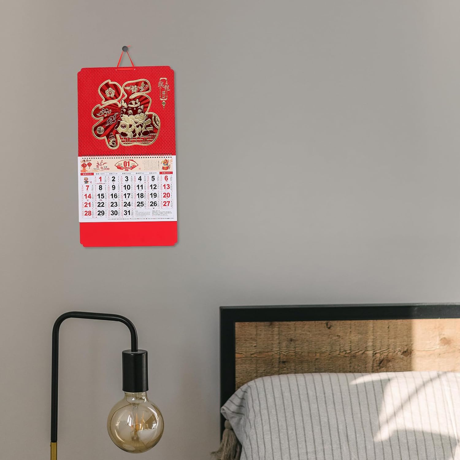2024 Chinese Calendar Chinese Traditional Lunar Gold Foil Hanging Calendar Year of Dragon Calendar for New Year Decoration Calendars