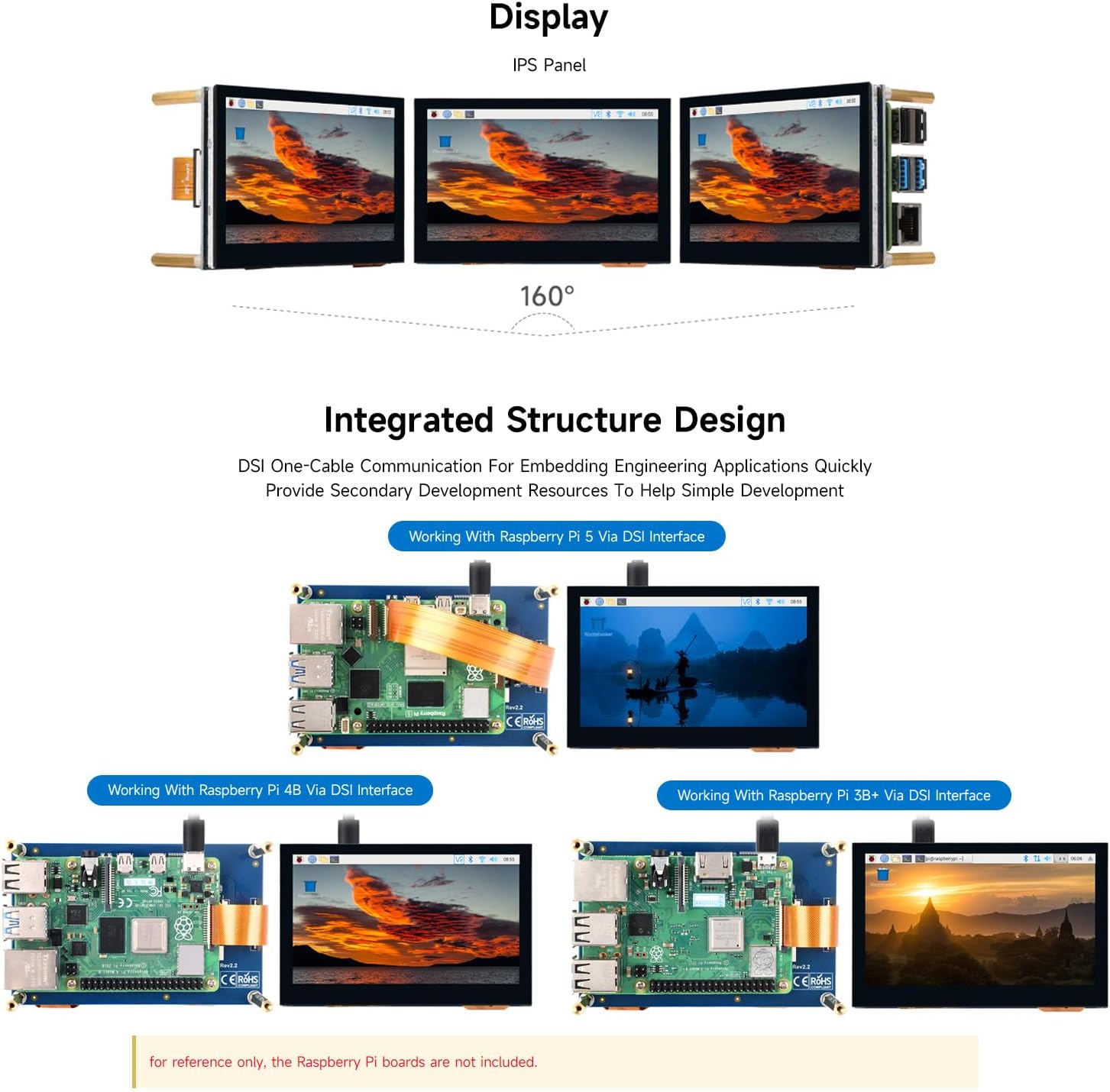 waveshare 4.3inch QLED Display, Compatible with Raspberry Pi 5/4B/3B+/3A+/3B/2B/B+/A+/CM3/3+/4, DSI Interface, 800 × 480 Resolution, Integrated Structure,