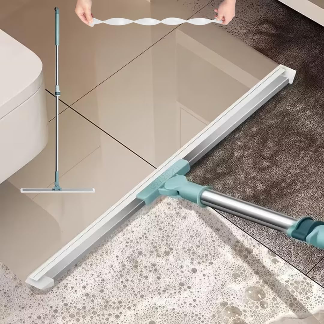 100 cm Rotating Floor Squeegee with Long Handle - Heavy Duty Bathroom & Floor Wiper with 180-Degree Swivel Head – Multifunctional Magic Broom Sweeper for Tiles, Glass, Shower & Home Cleaning