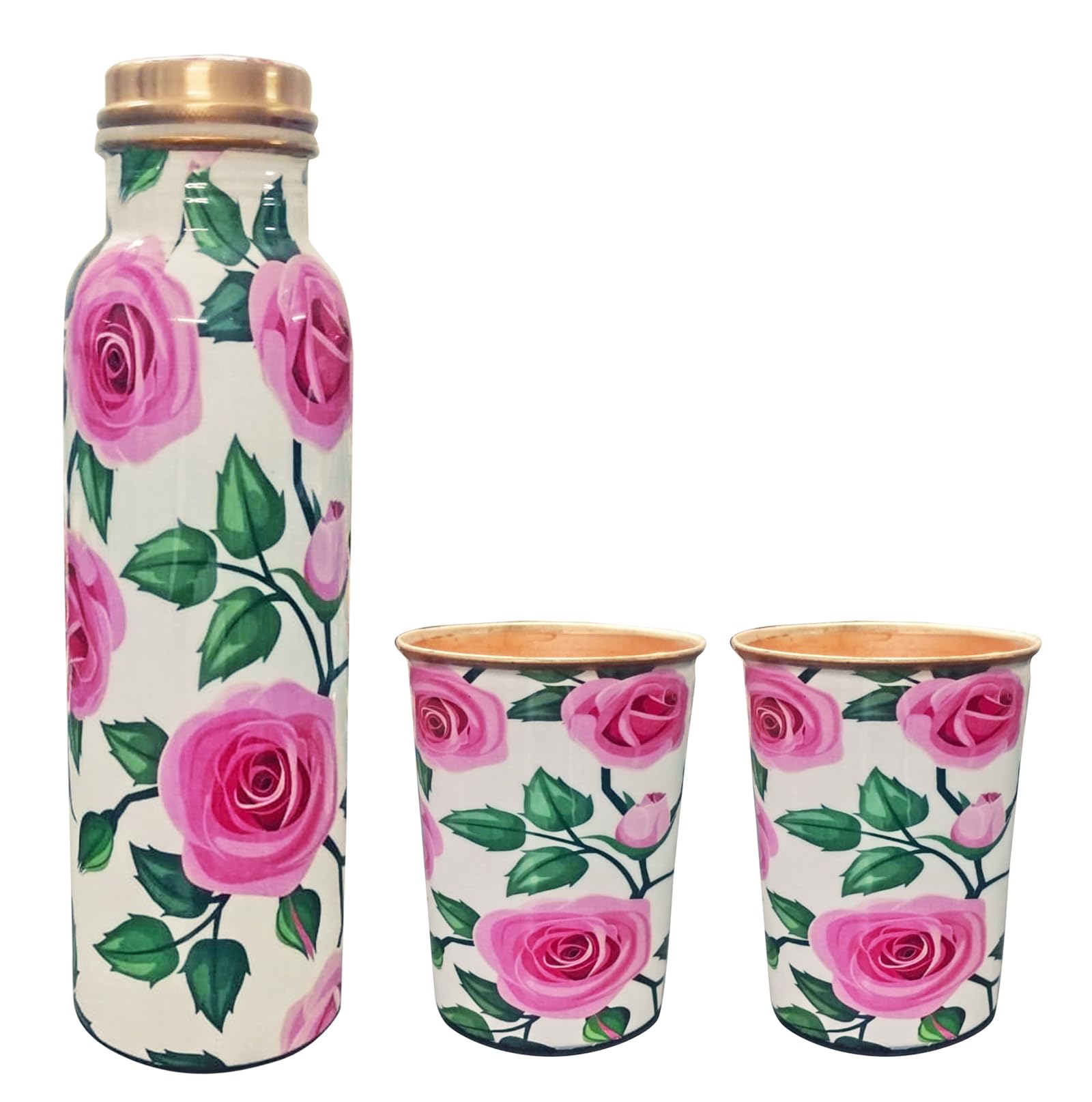 Botella de cobre a prueba de fugas de 950 ml con estampado de rosas