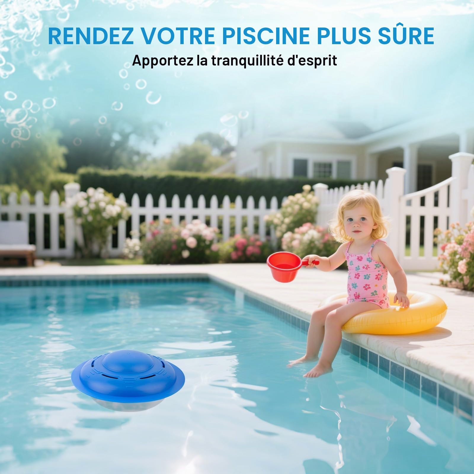 Alarme de piscine pour piscines creusées et hors sol, alarme de sécurité flottante avec alerte forte, sensibilité réglable, protection facile pour enfants et animaux domestiques, système de sécurité