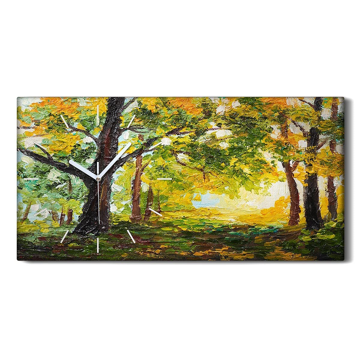 Horloge sur toile arbres forêt vert ne pas tic tac en silence décoration murale 60x30cm