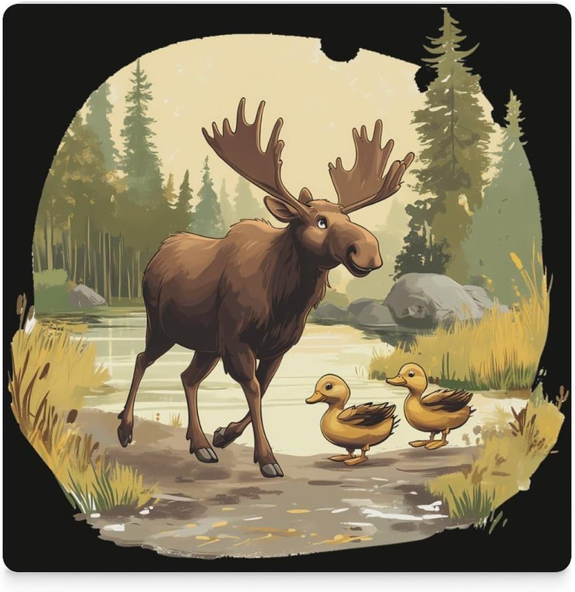 Duck Moose Ceramic Coasters Set Square Drink Coasters Table Coaster for Kitchen Desktop Decor