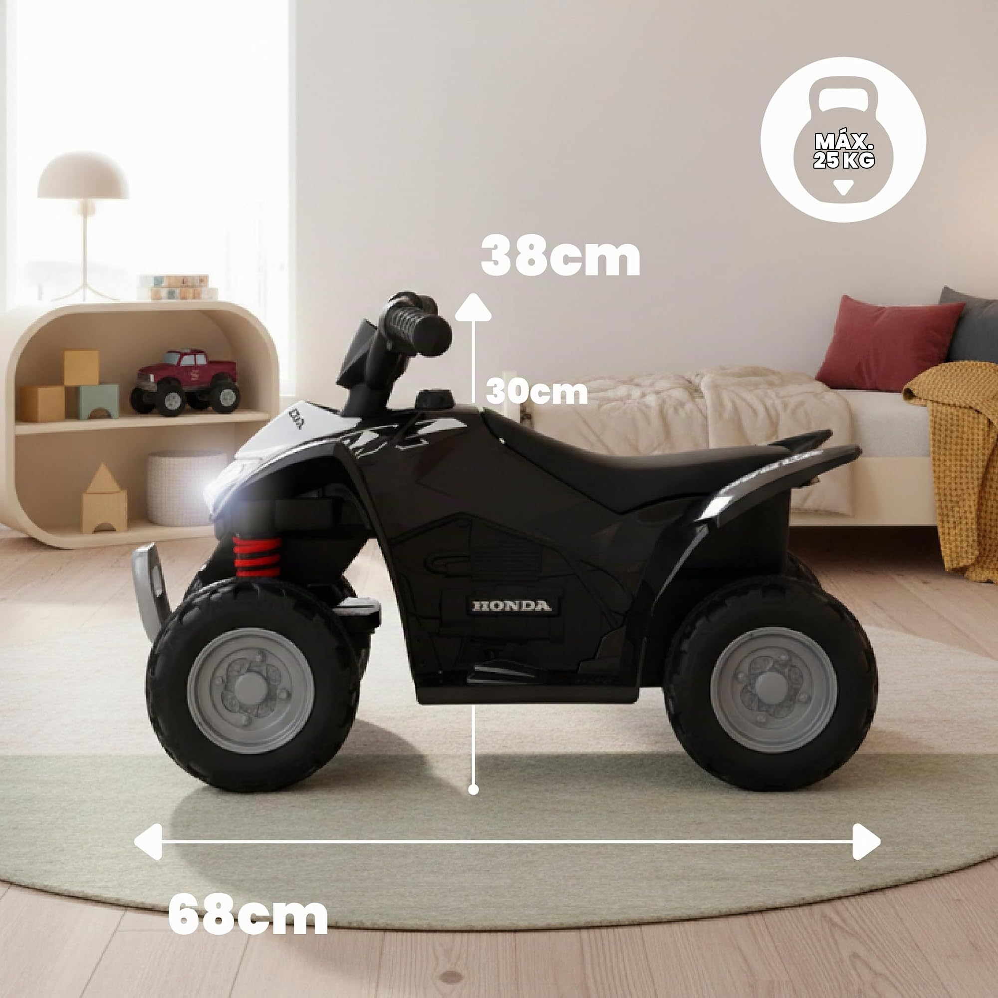 SUN BABY Quad Eléctrico Infantil 18 Meses 3 km/h - Negro | coche correpasillos, luz LED, juguete eléctrico