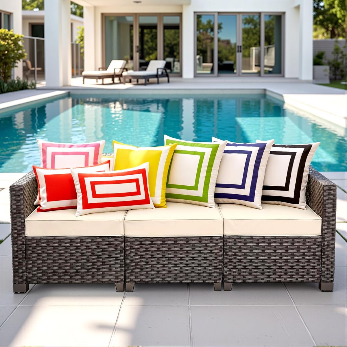 JOJOGOGO 12x20 Hot Pink Frame Outdoor Lumbar Pillow Covers Waterproof & Sunproof Set of 2, White and Pink Outdoor Decorative Lumbar Throw Pillows for Patio Furniture and Porch Decor(Without Inserts) - Image 6