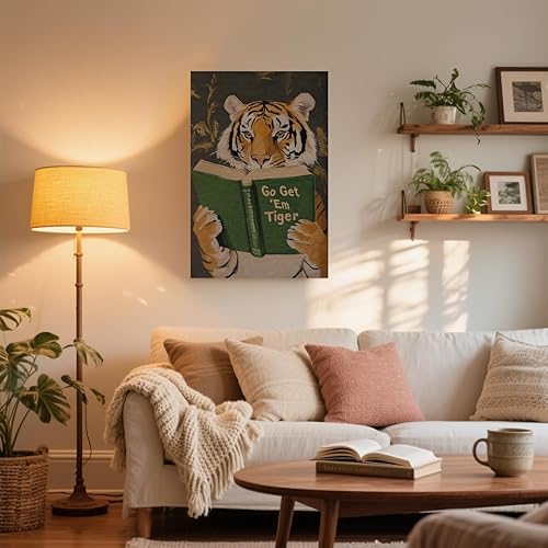 Miniatura 4 de Go Get Em - Póster motivacional de pared de tigre divertido libro de lectura de tigre, inspirado en la selva, arte de humor, gato grande, para