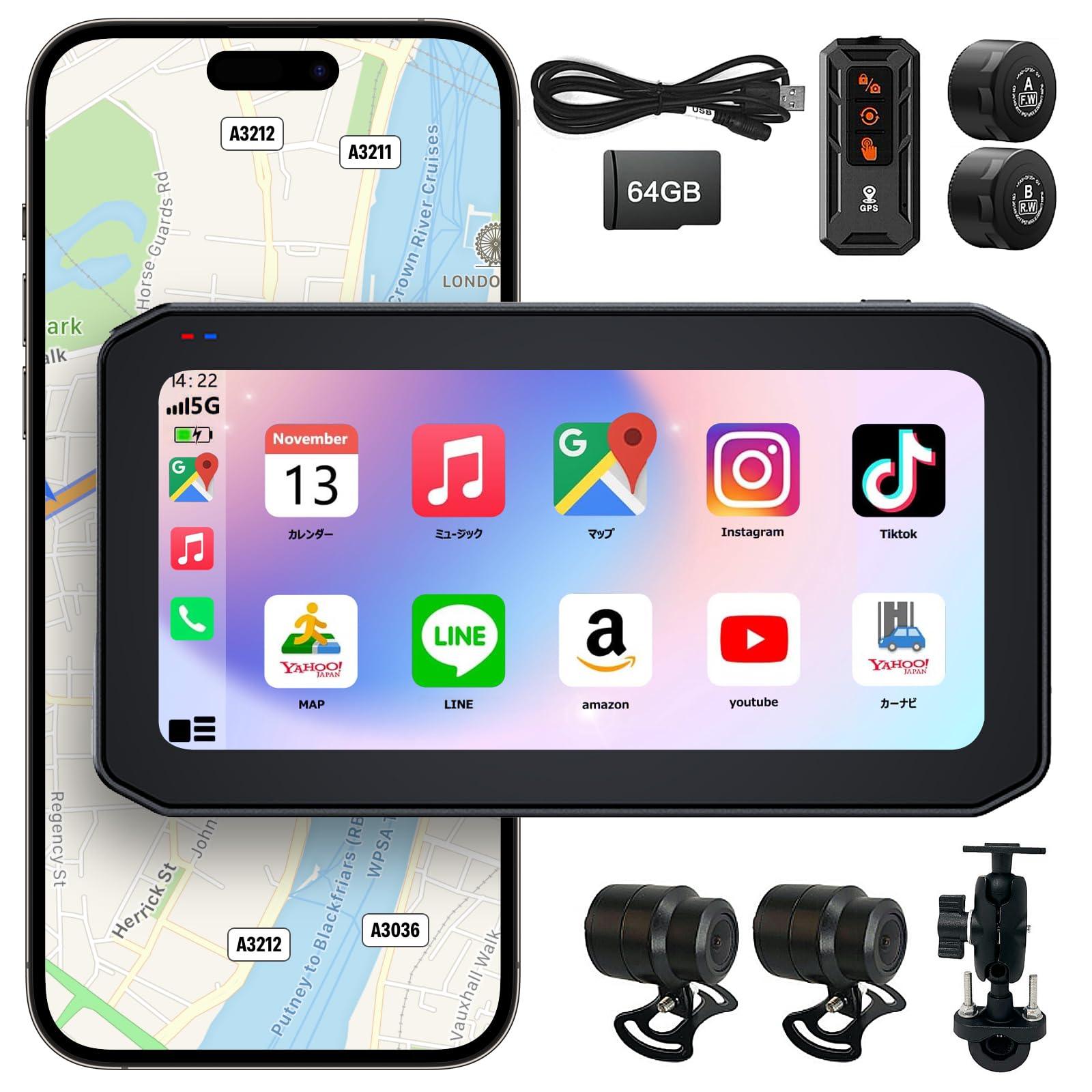 バイク ドライブレコーダー CarPlay バイクナビ 5インチ液晶 MT65C 15倍ポイント還元】バイク カープレイ スマートモニター 5インチ